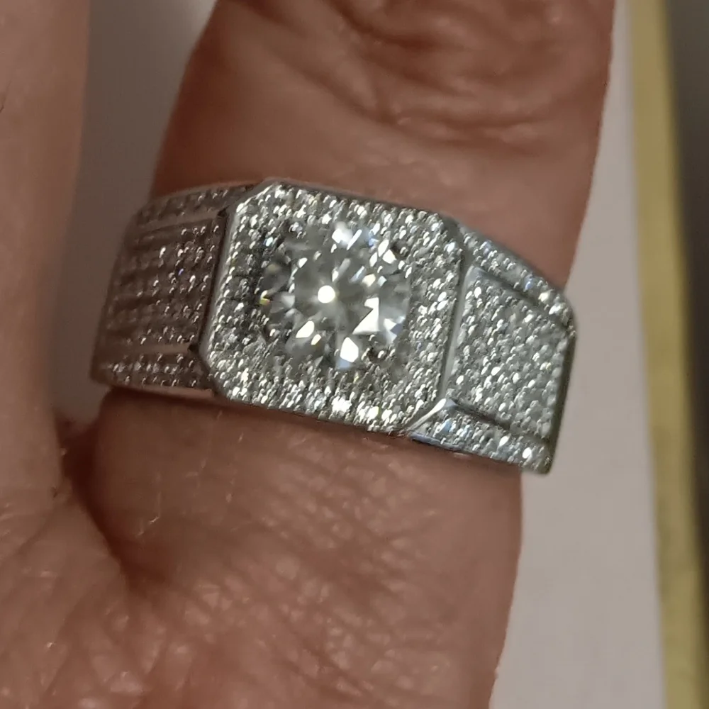 MOISSANITE BAND RING 925 STERLING SILVER ADJUSTABLE 9-12